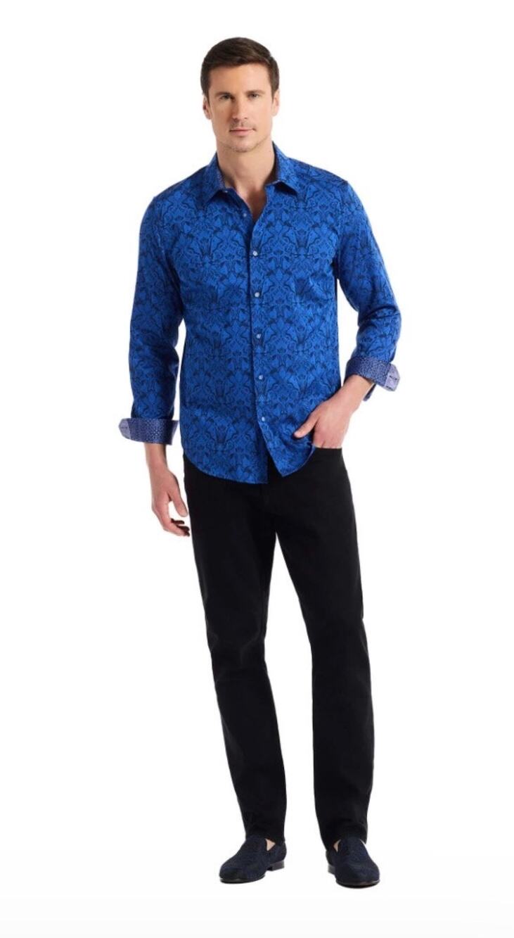 Robert Graham New Bayview Long Sleeve Button Down Shirt Blue Black L